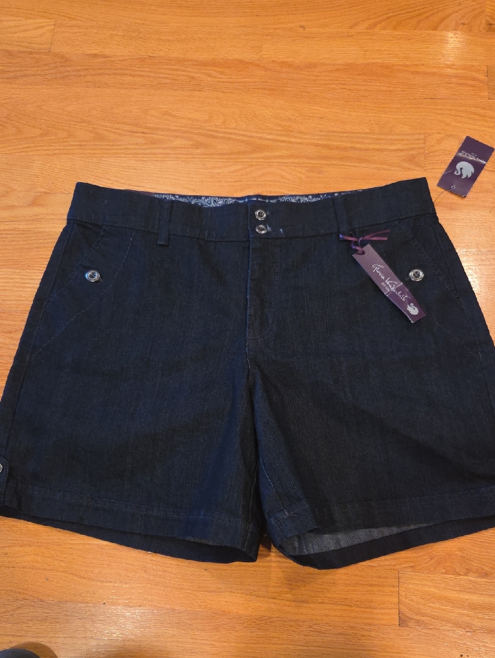 Gloria Vanderbilt Dark Navy Jean Shorts with Button Pocket Detail